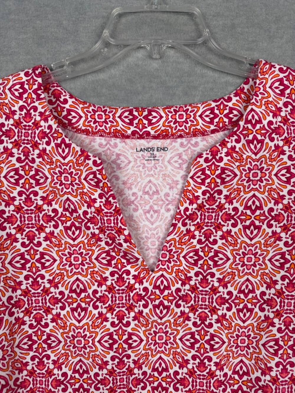 Lands End 3X Sleeveless Beach Dress Pink Coral Floral 100% Cotton Shift - Picture 3 of 11